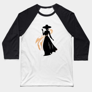 Elegance in Silhouette: The Lady In Black Baseball T-Shirt